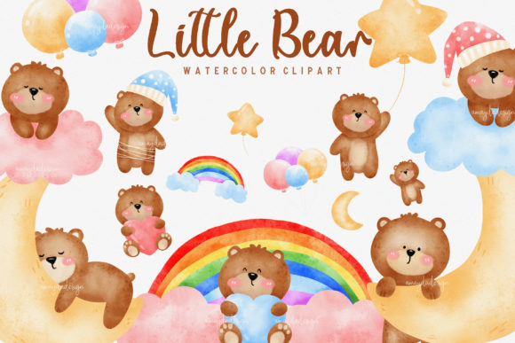 Baby Bear Nursery Watercolor Clipart and Illustrations