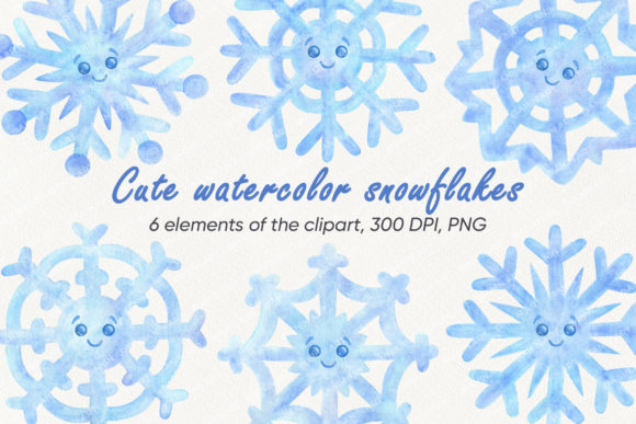 Blue Watercolor Snowflakes Illustrations