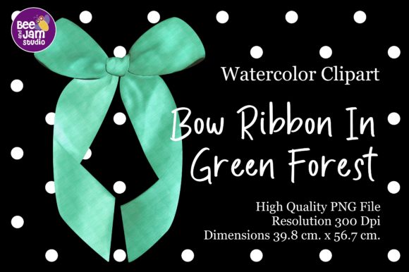 Bow Ribbon in Green Forest Watercolor Illustrations