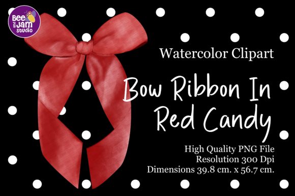 Bow Ribbon in Red Candy Watercolor Illustrations