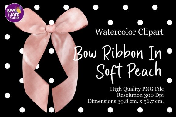 Bow Ribbon in Soft Peach Watercolor Illustrations