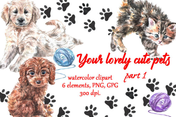Cute Pets Watercolor Illustrations