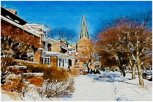 Digital Watercolor Building Hand Paint Illustrations