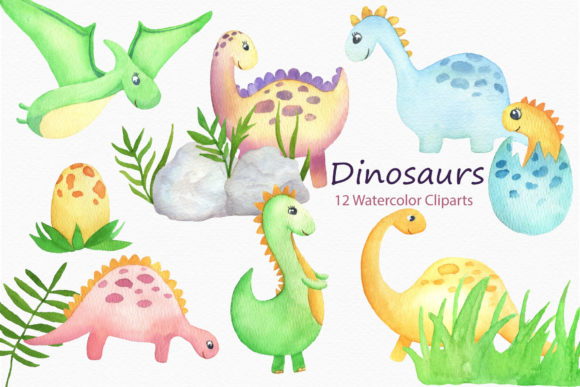 Dinosaur Clipart Watercolor Nursery Illustrations