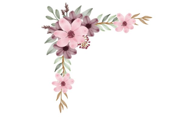 Dusty Pink Watercolor Floral Frame Illustrations