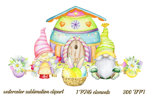 Easter Gnomes PNG, Watercolor Clip Art