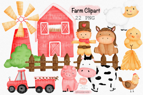 Farm Animal Clipart Watercolor Illustrations