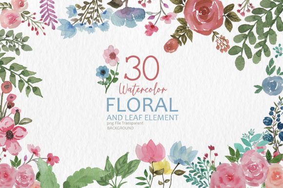 Flower and Leaf Watercolor Clip Arts PNG