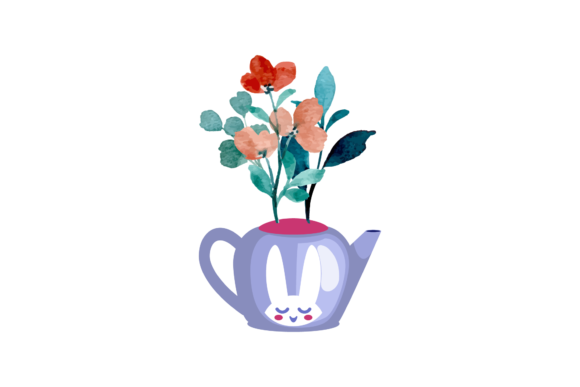 Flower Watercolor with Teapot Illustrations