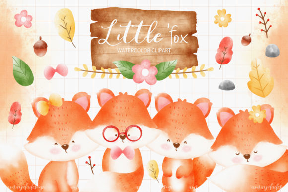 Fox Animal Nursery Watercolor Clipart and Illustrations