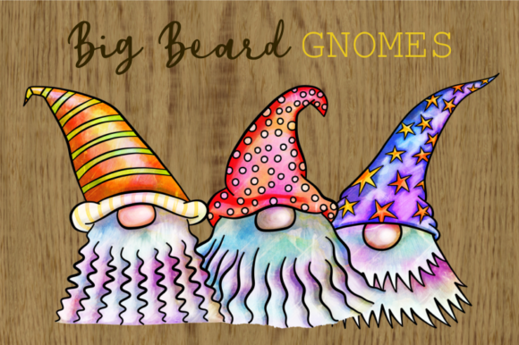 Funny Big Beard Watercolor Garden Gnomes Illustrations