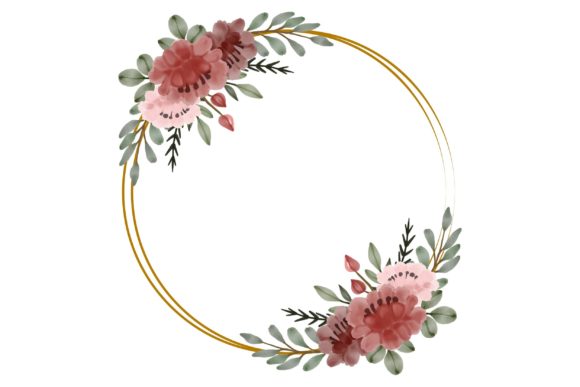 Gold Frame with Red Floral Watercolor Illustrations