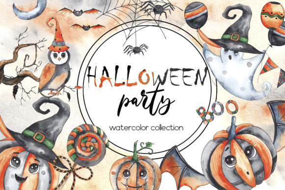Halloween Party. Watercolor Set