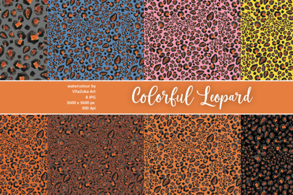 Leopard Print Watercolor Digital Paper and Illustrations