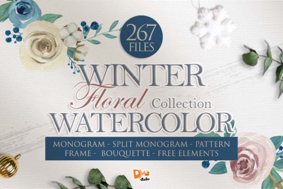 Mini Bundle Winter Floral Watercolor Set and Illustrations