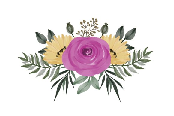 Pink and Yellow Watercolor Floral Frame Illustrations