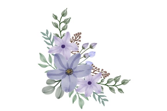 Set of Purple Watercolor Floral Frame Illustrations