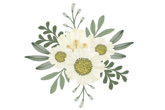 Set White Watercolor Floral Frame Illustrations