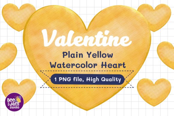 Valentine Plain Yellow Watercolor Heart Illustrations