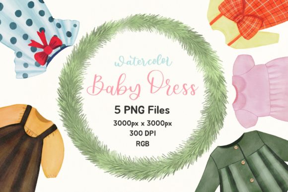 Watercolor Baby Girl Dress Clip Art