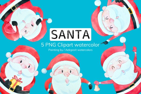 Watercolor Cartoon Santa Claus Clipart