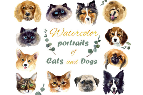 Watercolor Clipart. Cat Clipart Dog Png Illustrations