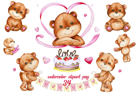Watercolor Clipart. Valentine’s Day Illustrations