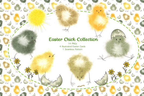 Watercolor Easter Chick Clip Art Set and Illustrations