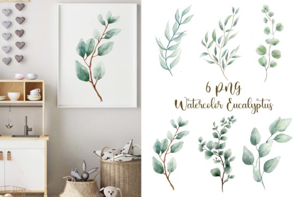 Watercolor Eucalyptus Elements