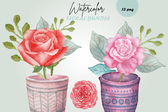 Watercolor Floral Bundle with Tub, 596 Illustrations