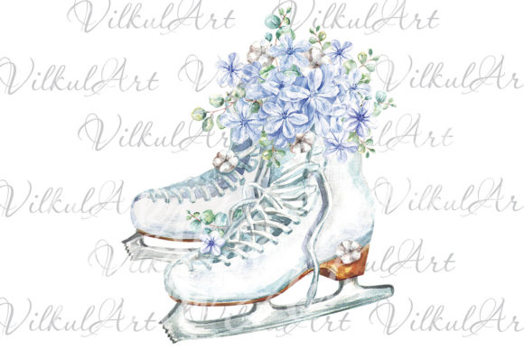 Watercolor Floral Skates Illustrations