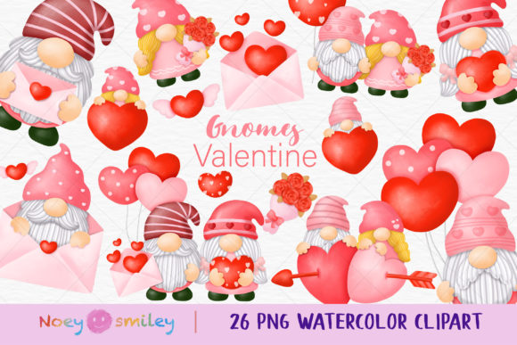 Watercolor Gnomes Valentine Clipart, PNG