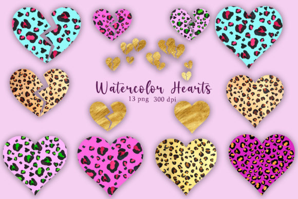 Watercolor Heart, Leopard Heart Illustrations