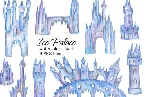 Watercolor Ice Palace Clipart and Illustrations
