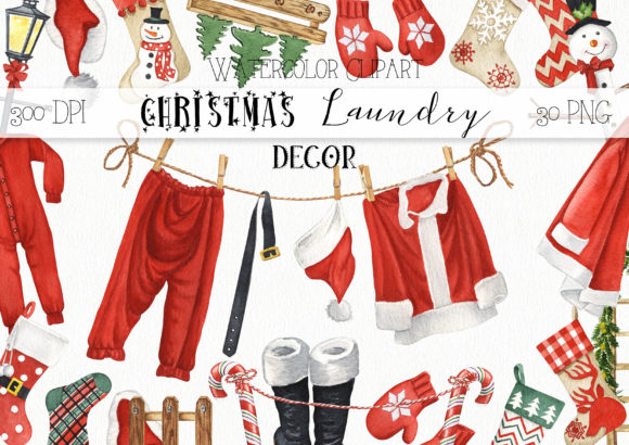Watercolor Santa’s Laundry Illustrations