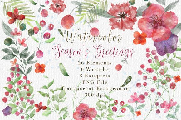 Watercolor Season’s Greetings Clipart and Illustrations