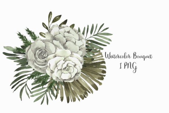 Watercolor Tropical Bouquet with White R Illustrations