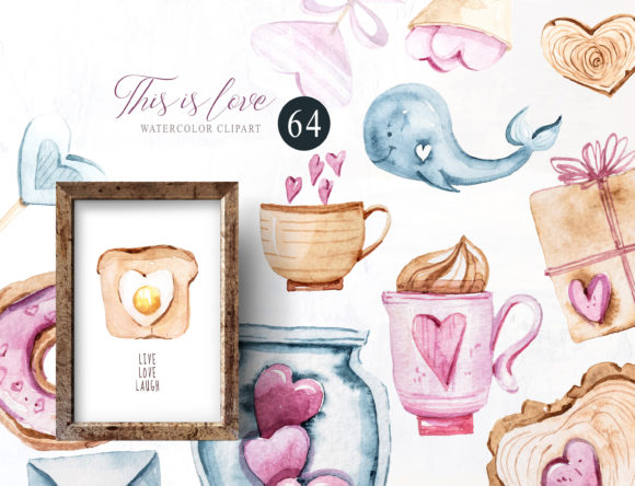 Watercolor Valentines Day Love Clipart and Illustrations
