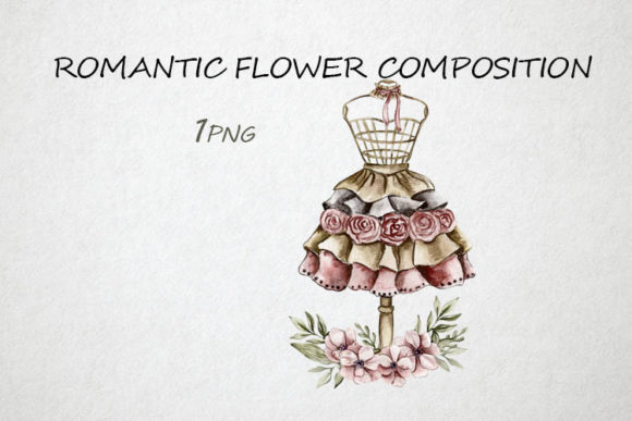 Watercolor Vintage Flowers Composition and Illustrations