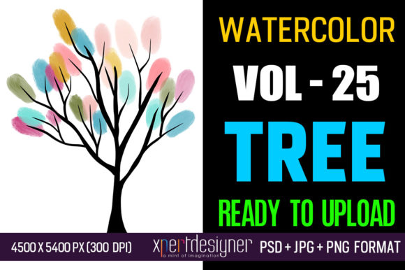 Watercolor Vol - 25 Colorful Tree Illustrations