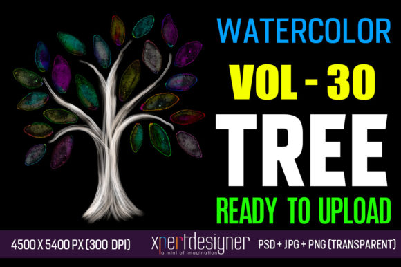 Watercolor Vol - 30 Colorful Tree Illustrations
