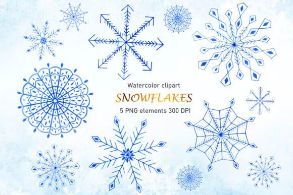 Watercolor Winter Snowflakes Clipart and Illustrations